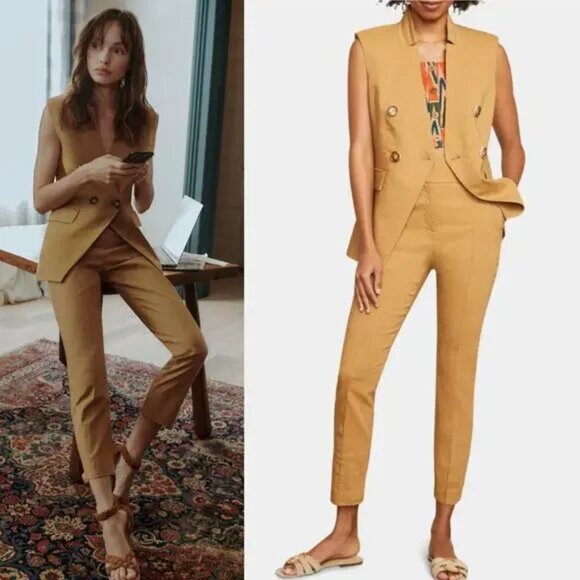 Veronica Beard Lago Slim Tailored Linen Ankle Pants in Camel Size 4 NWT - Picture 1 of 9